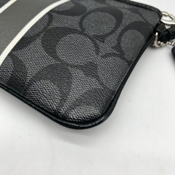Coach Gray and Black Signature Coated Canvas Striped Corner Zip Wristlet - Picture 8 of 10